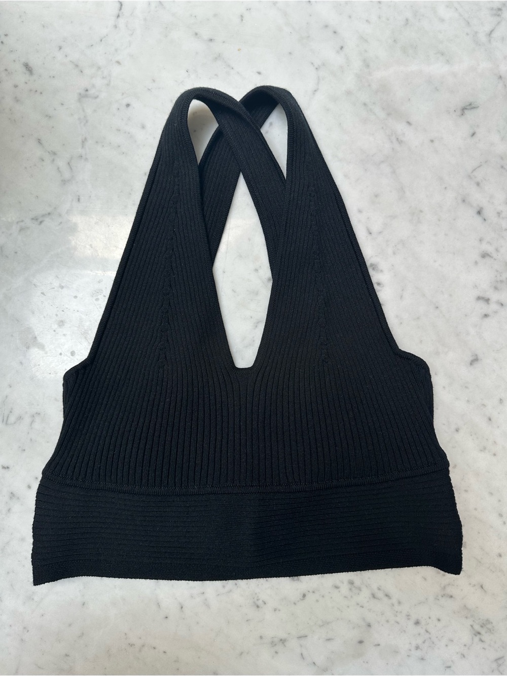 J. Crew cashmere Black Ribbed Cross-Back Crop Top